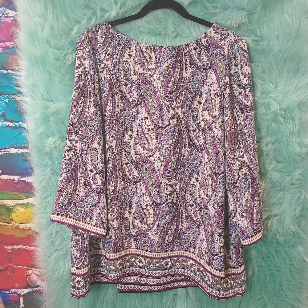 J. jill Purple Blue Gray and Yellow layered 3/4 Sleeve Blouse Size XL